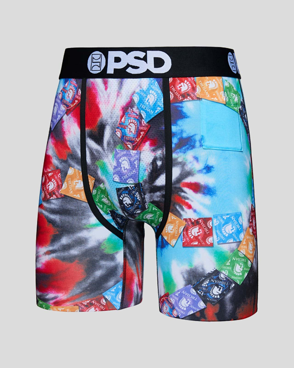 Design PSD Trojan Condom Print Tie-Dye Boxer Briefs Underwear product listing in Litbuy spreadsheet finds