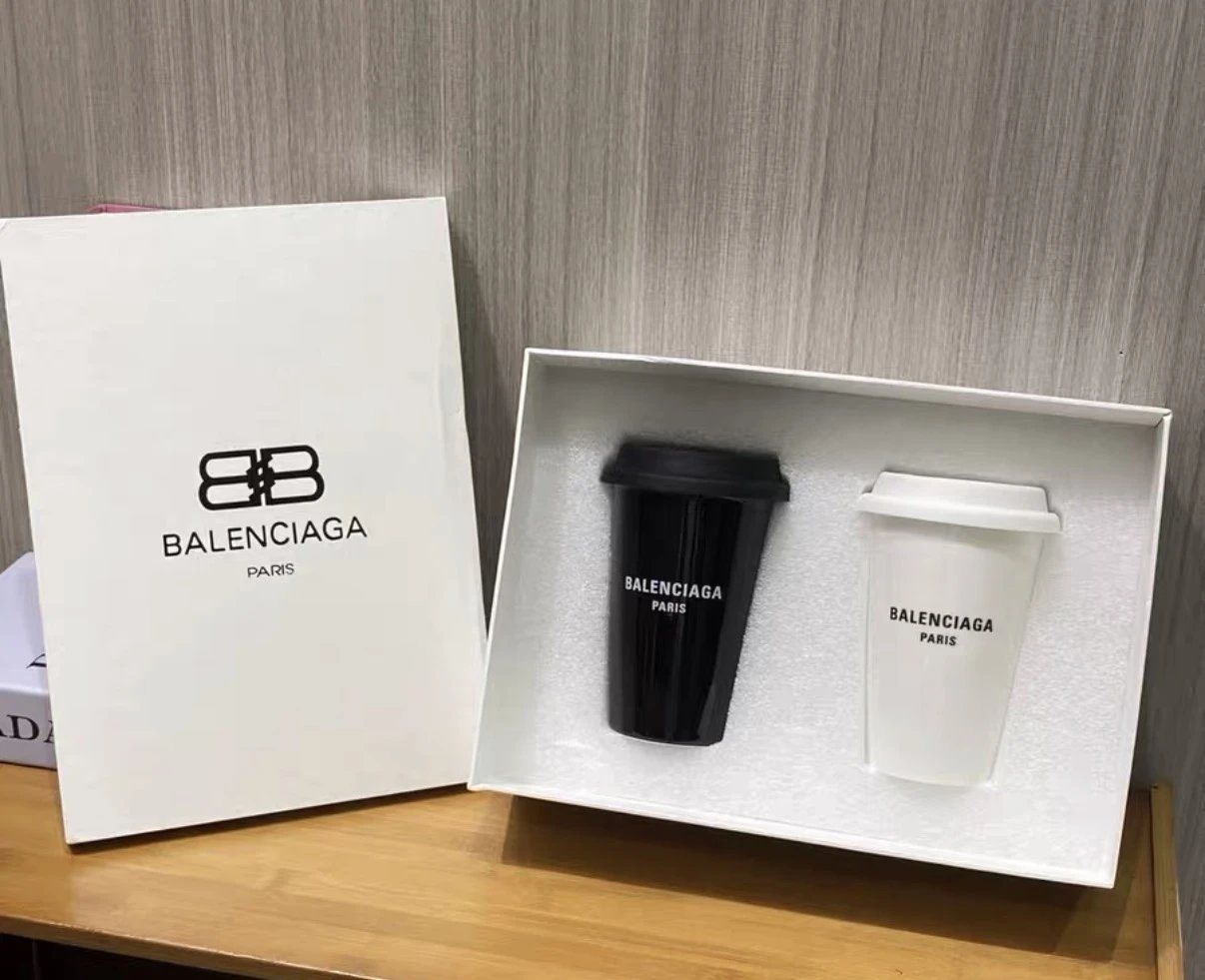 Balenciaga Reusable Travel Mug Cup Set Black and White