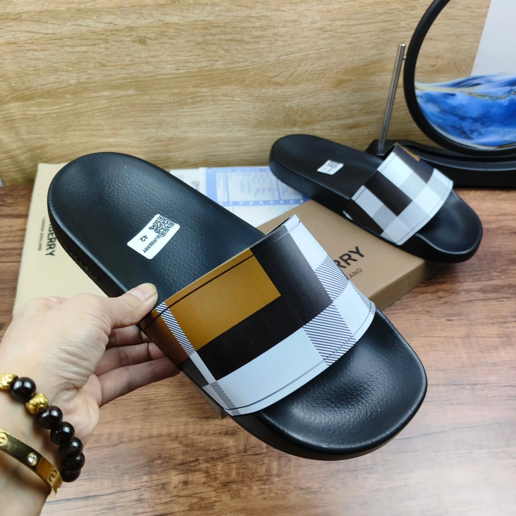 Burberry Logo Slider Black Sandals - 17