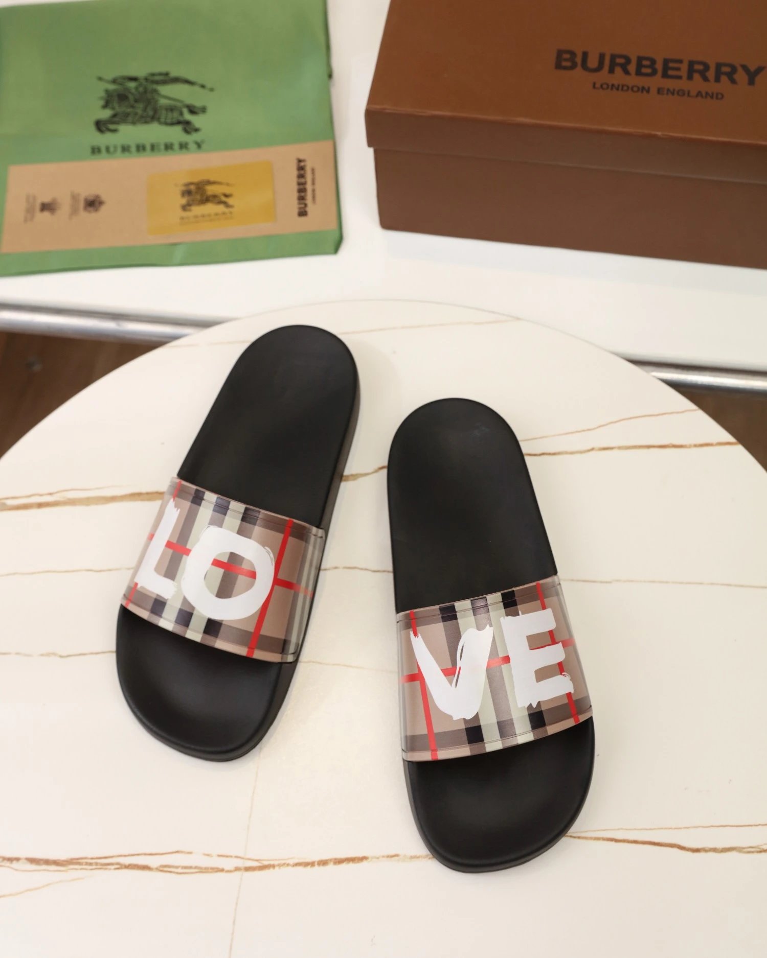 Burberry Logo Slider Black Sandals - 15