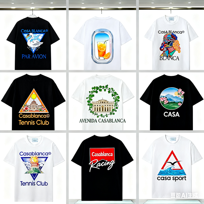 Casablanca Black and White Short Sleeve T-Shirts