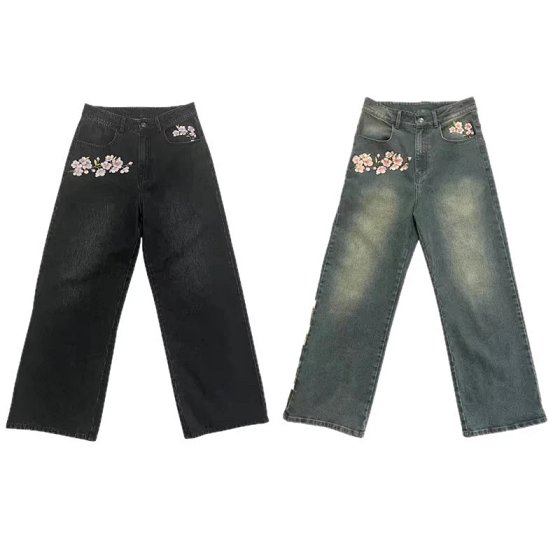 Blue wide leg jeans for spring slimming, soft denim, high-quality stretch straight leg floor length pants, men's plum blossom