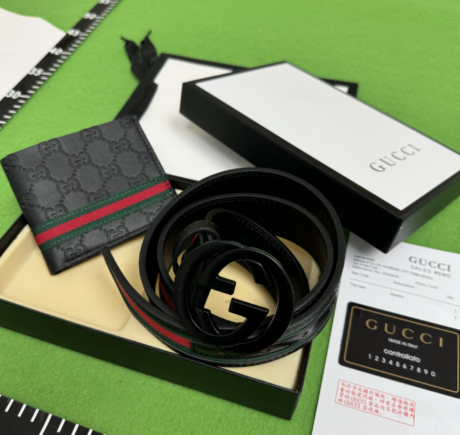 Gucci Belts Iridescent GG buckle belt — G-Wallet belt gift box (photo is real photo)