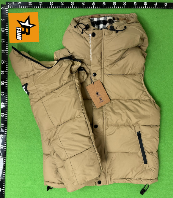 High Quality Down Jacket with Detachable Sleeves - Khaki