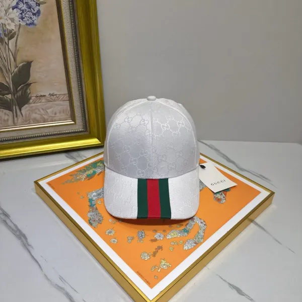 Gucci GG Monogram White Baseball Cap with Web Stripe - 1