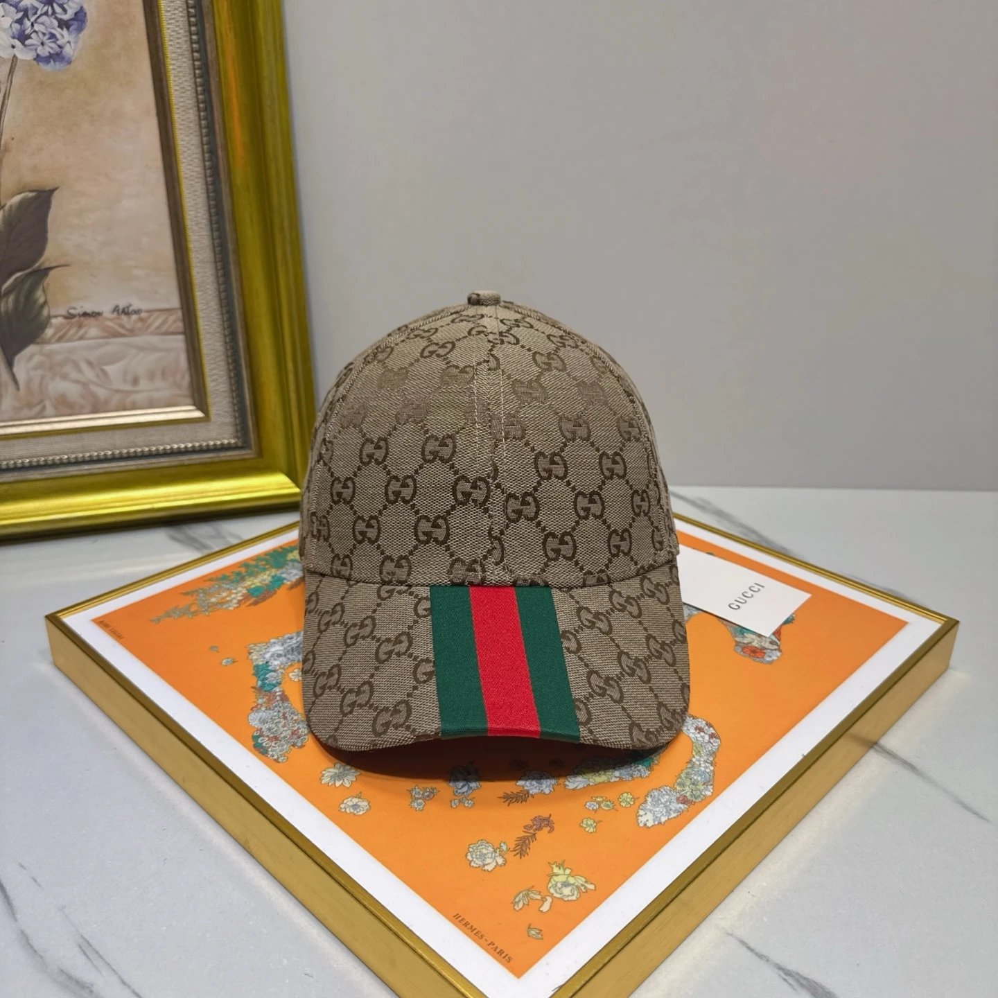 Gucci GG Monogram Web Stripe Baseball Cap Beige - 1