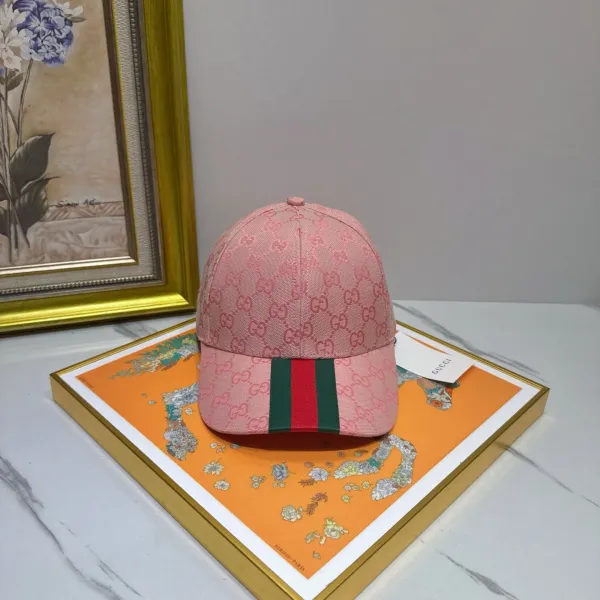 Gucci GG Supreme Pink Baseball Cap with Web Stripe - 1