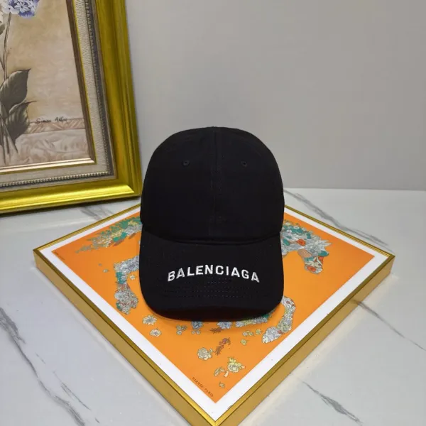 Balenciaga Logo Embroidered Black Baseball Cap - 1