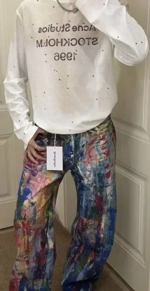 Asava x Abstract Art Print Wide-Leg Jeans Multicolor - 8