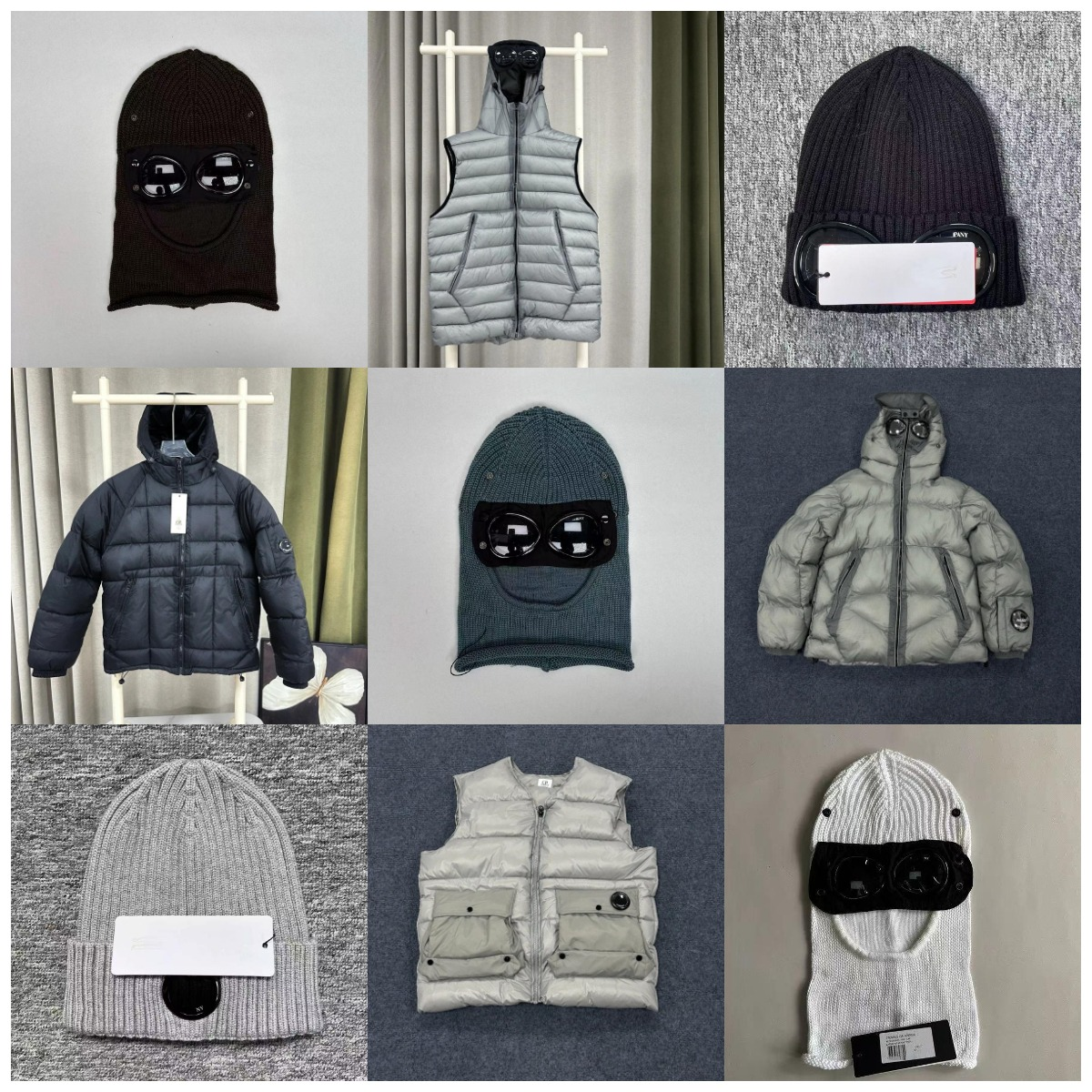 C.P. Company Black Puffer Jacket and Goggle Beanie Set