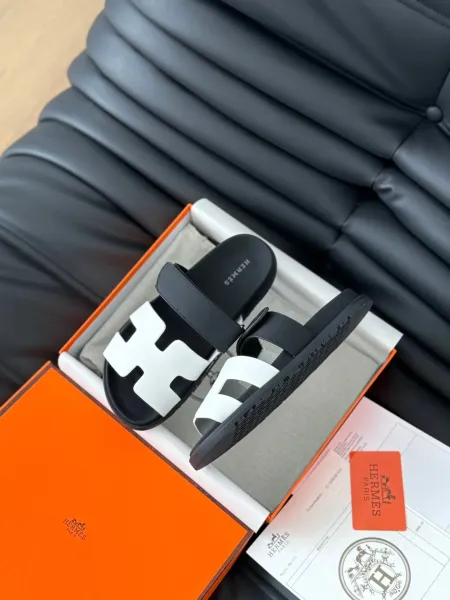 Hermès Oran Sandals White Suede with Black Sole Sandals - 12