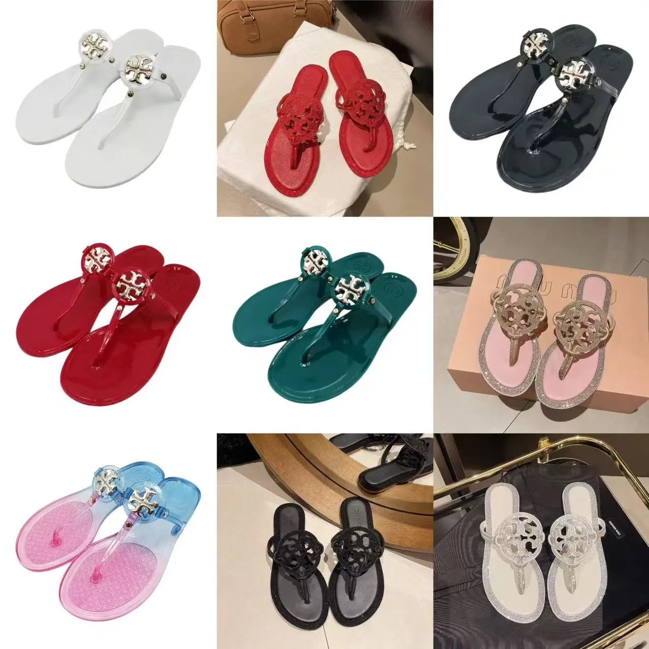 New round diamond flat-soled women’s slippers ins fashion beach thong rhinestone flip-flops