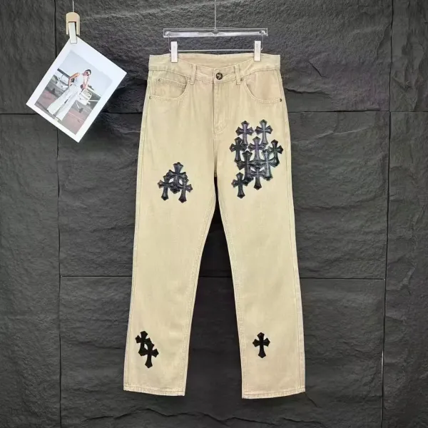 Chrome Hearts Cross-Embellished Beige Straight-Leg Jeans - 1
