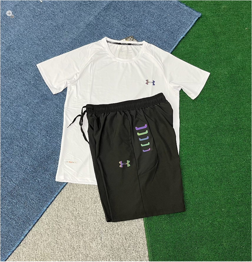 Under Armour Sport Performance T-Shirt and Shorts Set White / Black Multicolor Activewear - 1