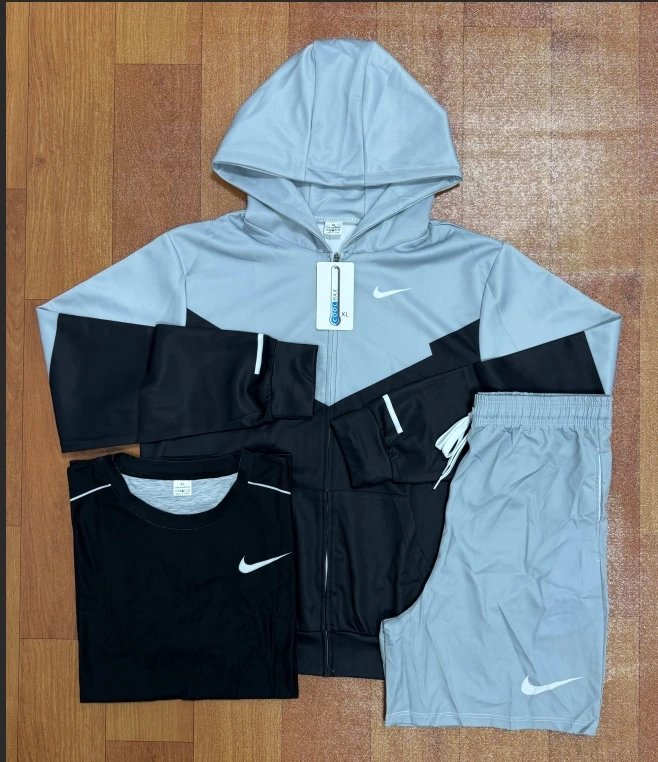 Nike Performance Track Set Pink / Gray Hooded Jacket, T-Shirt, and Shorts - 6