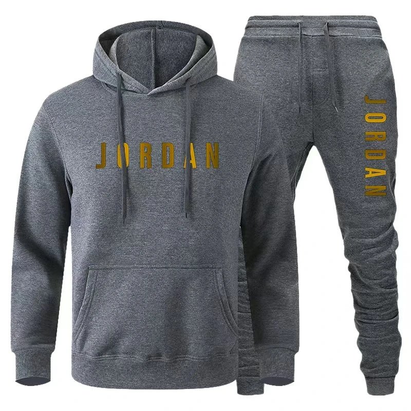 Air Jordan Logo Hoodie and Sweatpants Set Navy Gold - 14