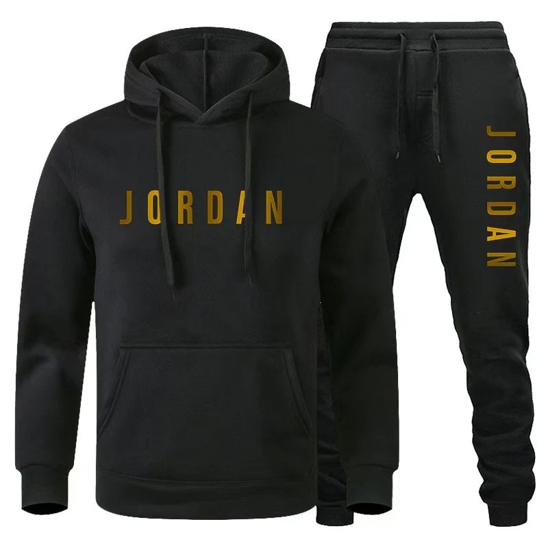 Air Jordan Logo Hoodie and Sweatpants Set Navy Gold - 13