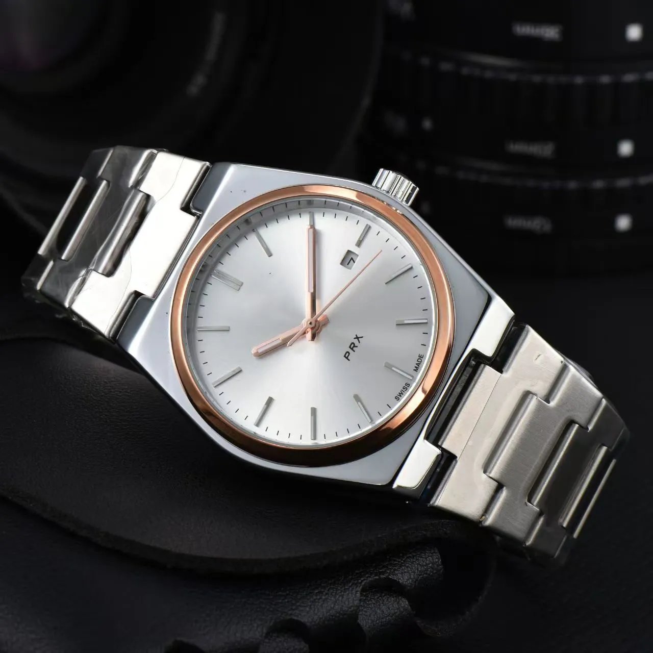 Tissot Watches PRX — Mechanical model – white dial with gold bezel – stainless steel bracelet