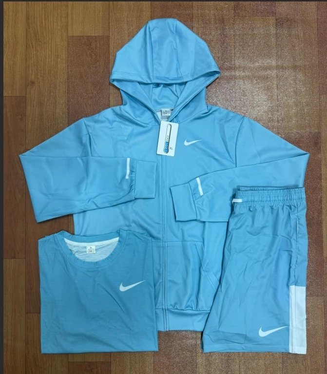 Nike Performance Track Set Pink / Gray Hooded Jacket, T-Shirt, and Shorts - 7