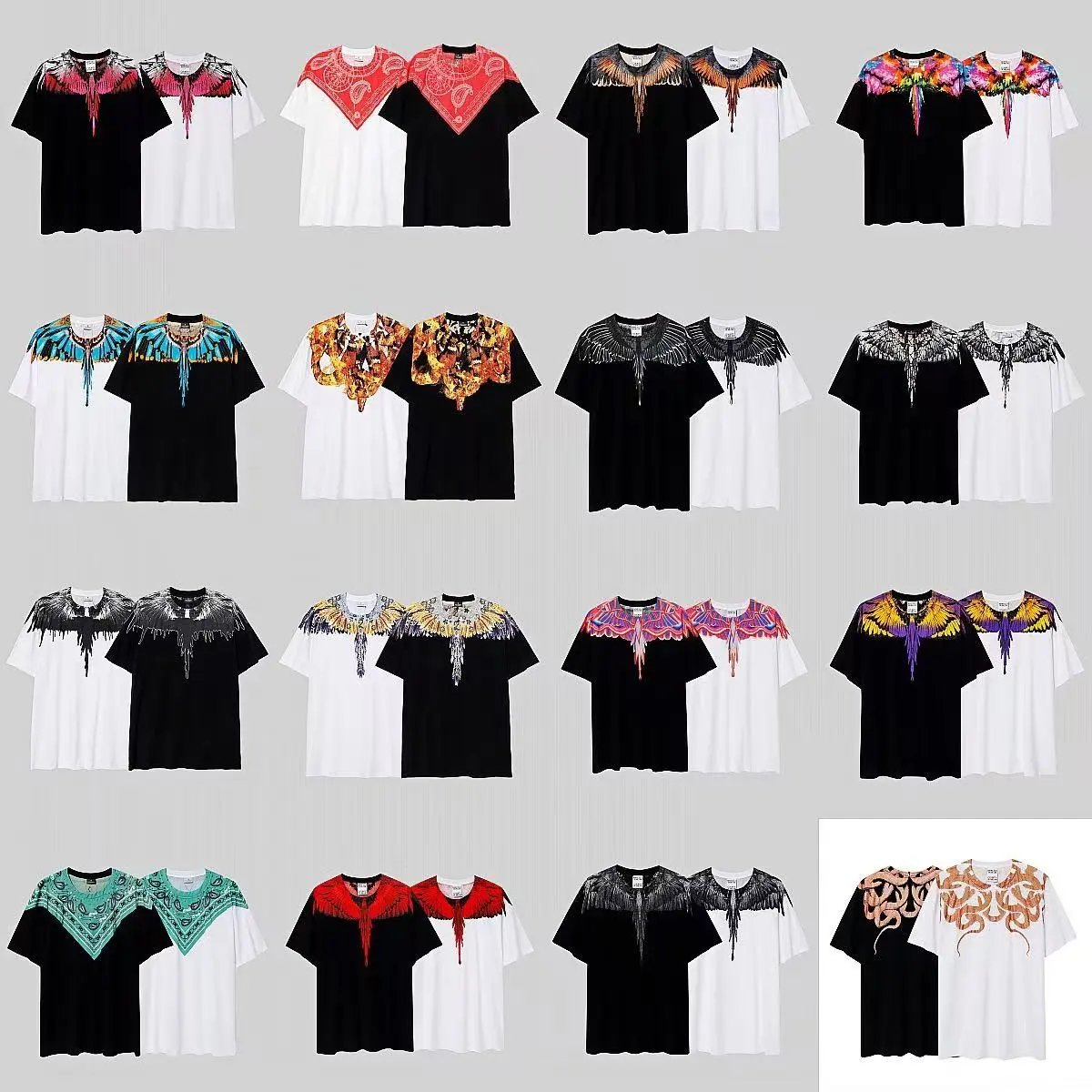 Phantom Wings Colorful Feathers Lightning Blade Print Couple Short Sleeves