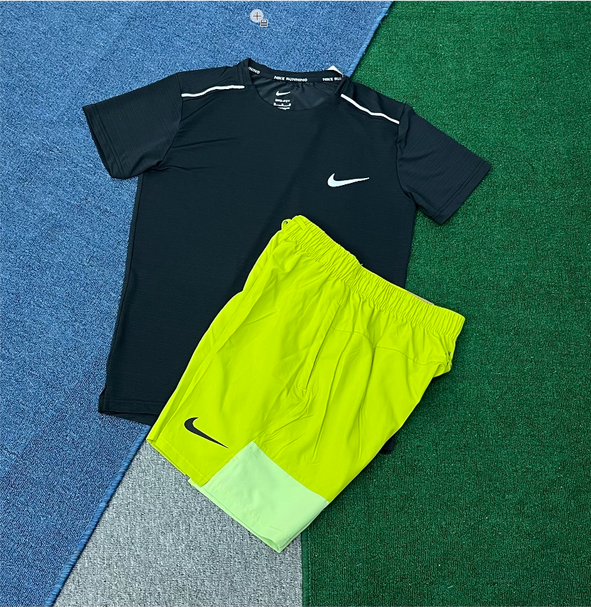 Nike Running Short-Sleeve Top and Shorts Set in Coral and Olive Green Activewear - 9