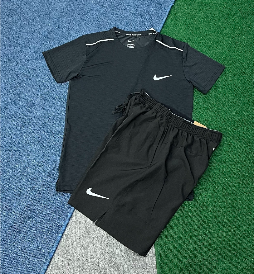Nike Running Short-Sleeve Top and Shorts Set in Coral and Olive Green Activewear - 10