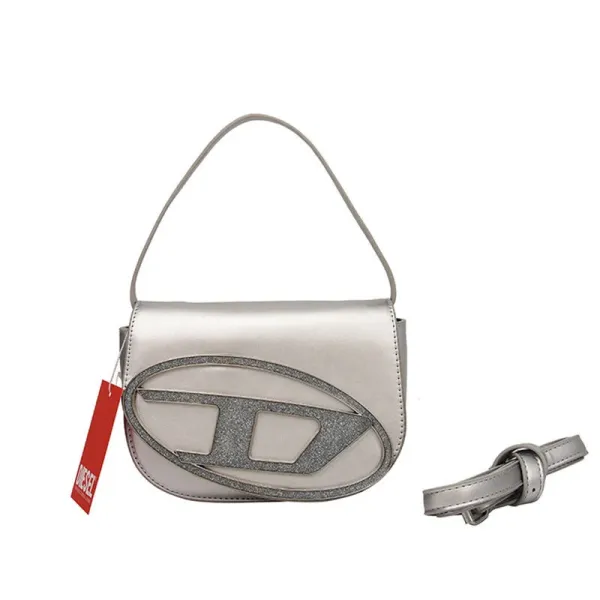 Diesel Logo Saddle Bag Silver Metallic - 1
