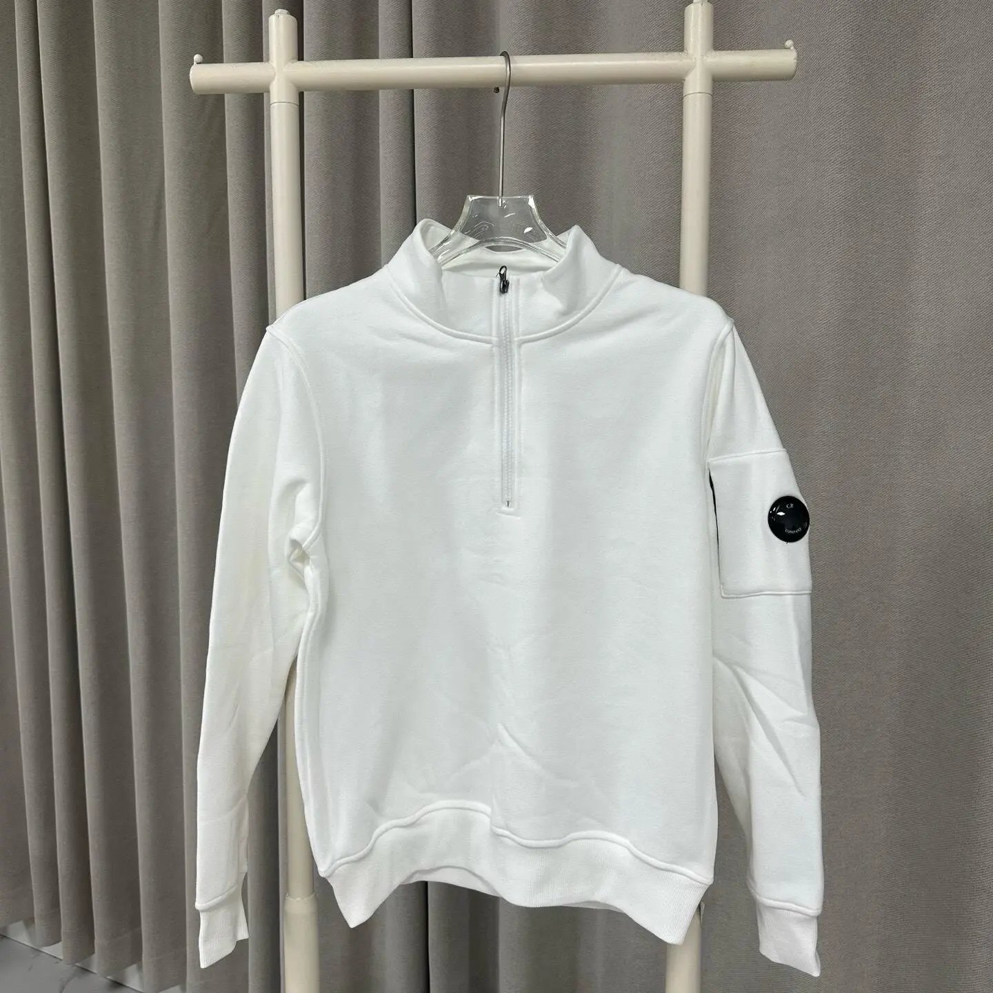 Hoodie - Half-Zip White (Fleece-Lined)