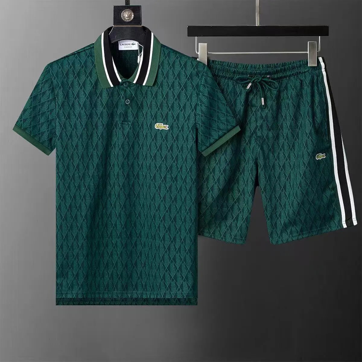 Lacoste Shorts Monogram Print Side-Stripe Drawstring — 20