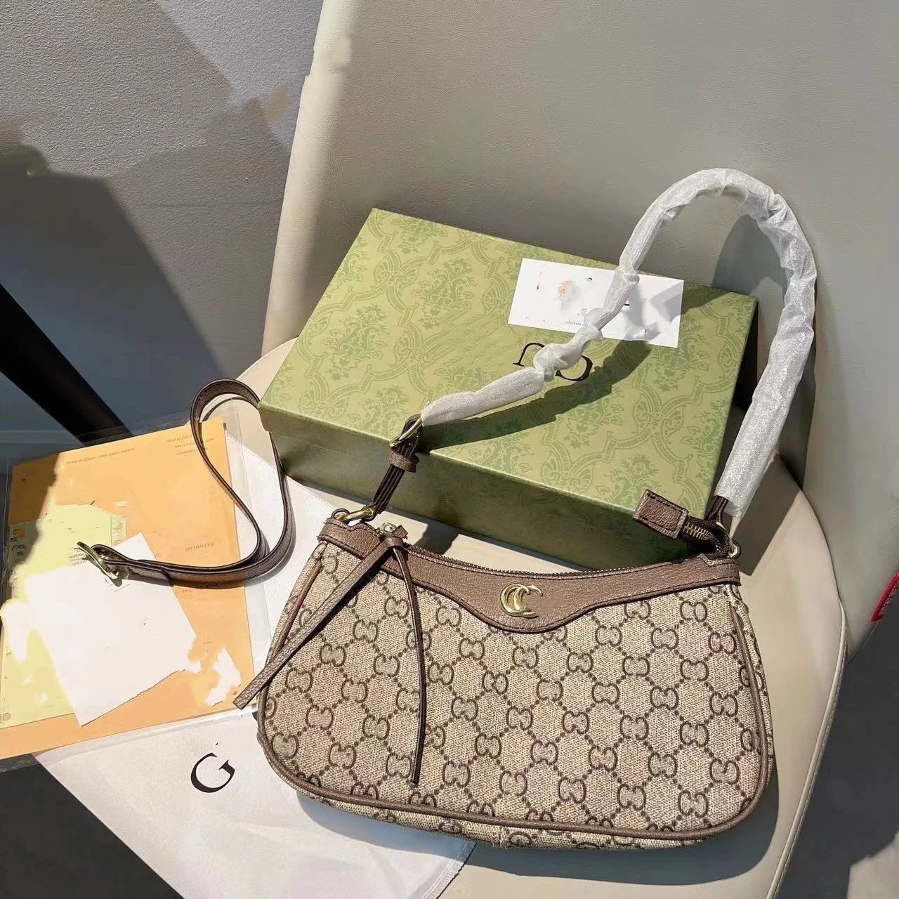 Gucci Ophidia Small Shoulder Bag GG Supreme Beige/Ebony