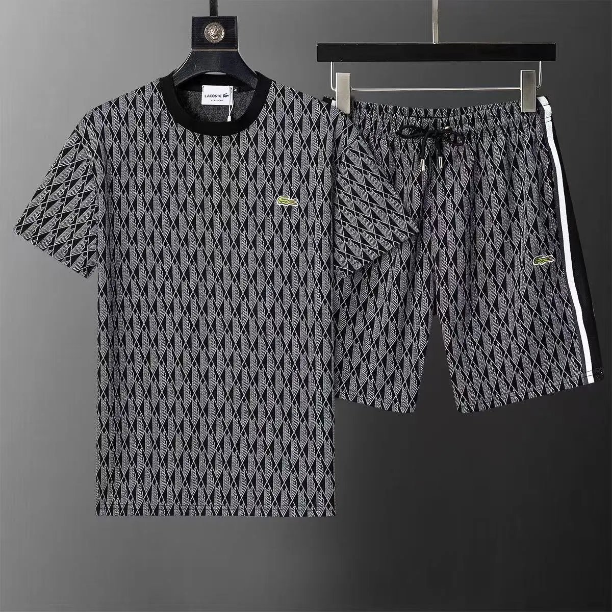 Lacoste Shorts Monogram Print Side-Stripe Drawstring — 21