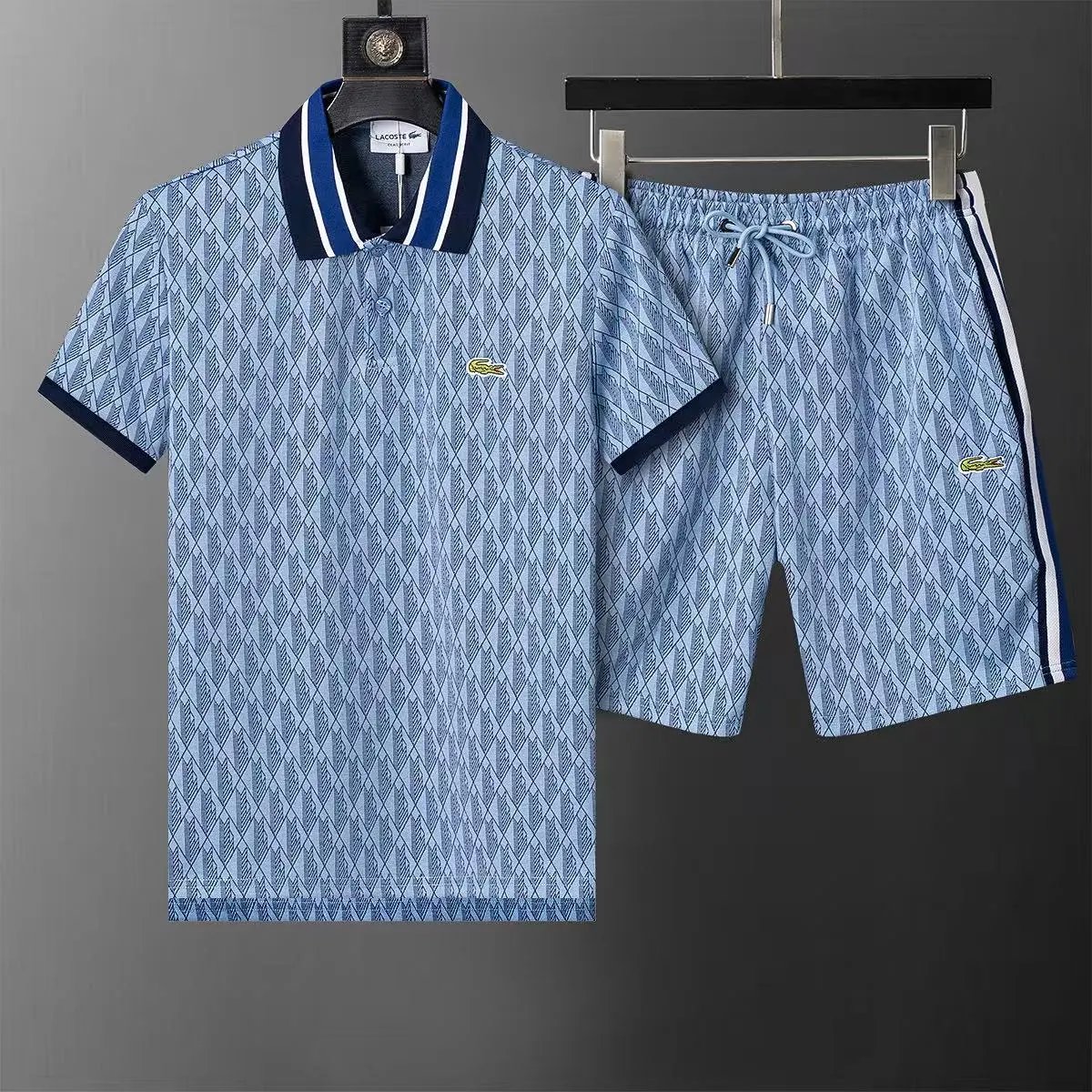 Lacoste Shorts Monogram Print Side-Stripe Drawstring — 19