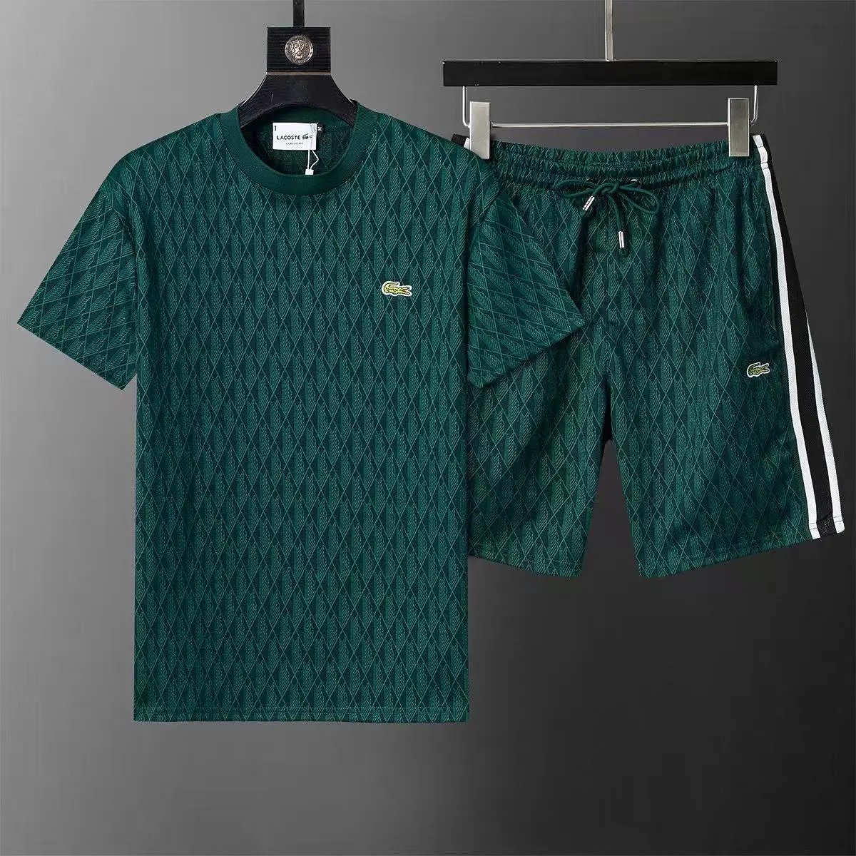 Lacoste Shorts Monogram Print Side-Stripe Drawstring — 24