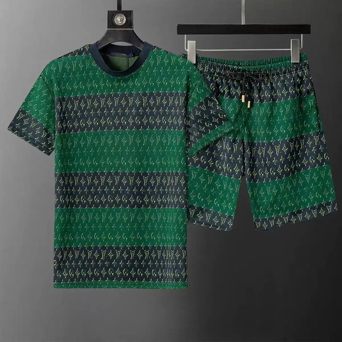 Louis Vuitton Matching Sets Short-Sleeve T-Shirt and Shorts Set — 6655 Gray-Green Suit-LV