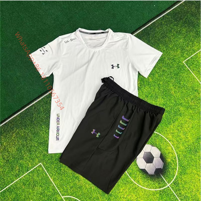 UA-Black Shorts + White Short-Sleeve Shirt