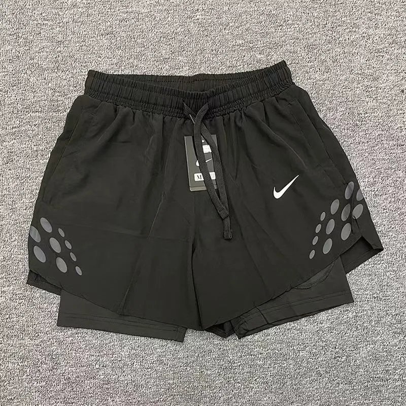 Nike Shorts Double-layer running with zip pockets and reflective graphic print — 15 Small White Hook Pebble Double Layer-Black
