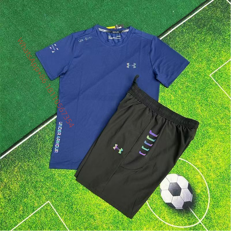UA-Black Shorts + Royal Blue Short-Sleeve Shirt