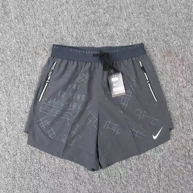 Nike Shorts Double-layer running with zip pockets and reflective graphic print — TOP Spider Shorts Double-Layer-Gray