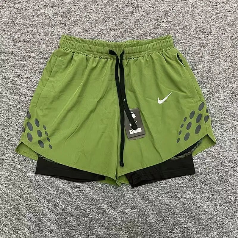 Nike Shorts Double-layer running with zip pockets and reflective graphic print — 16 small white hook gravel double-layer-army green