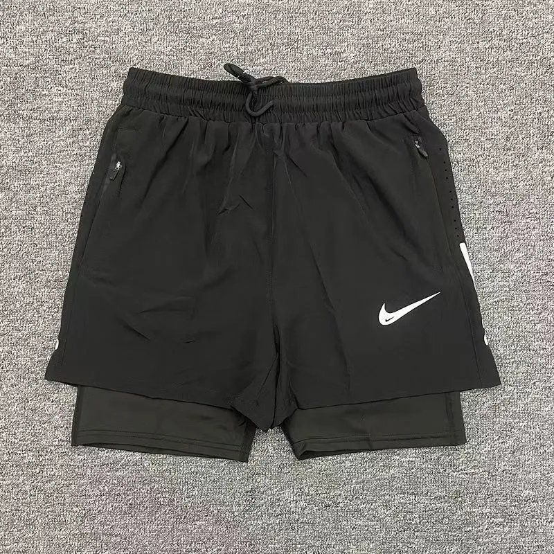 Nike Shorts Double-layer running with zip pockets and reflective graphic print — 11 small white hook, side white stripe, double-layer-black