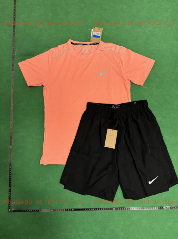 NIKE-Orange Short-Sleeve Shirt + Black Shorts