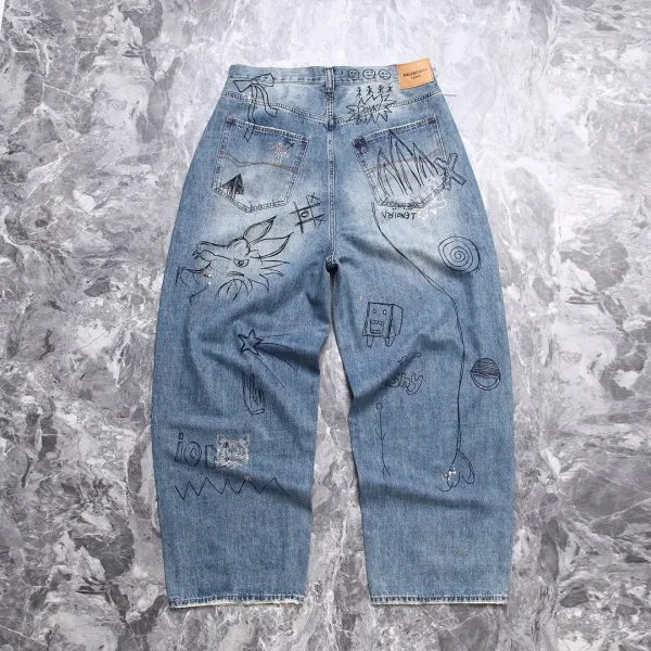 Design Custom Embroidered Graphic Jeans Blue - 3