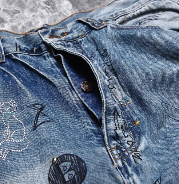 Design Custom Embroidered Graphic Jeans Blue - 9