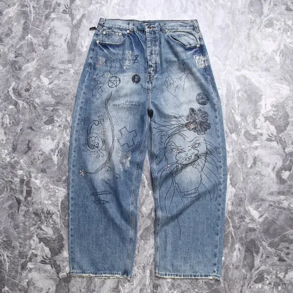 Design Custom Embroidered Graphic Jeans Blue - 1
