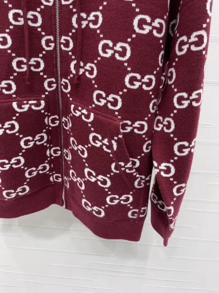 Gucci GG Pattern Lined Hoodie Burgundy - 16