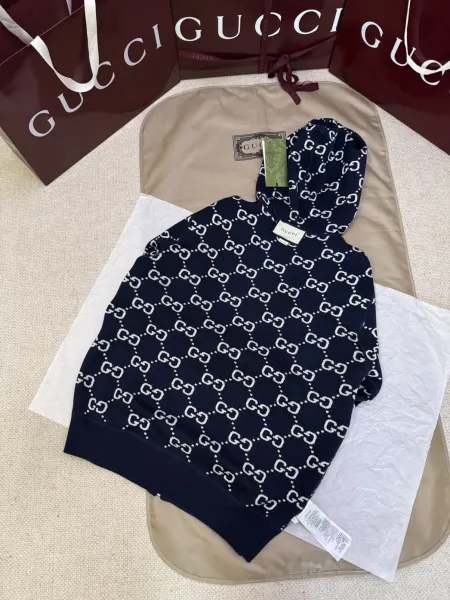 Gucci GG Pattern Lined Hoodie Burgundy - 26