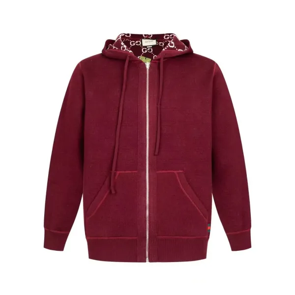 Gucci GG Pattern Lined Hoodie Burgundy - 1