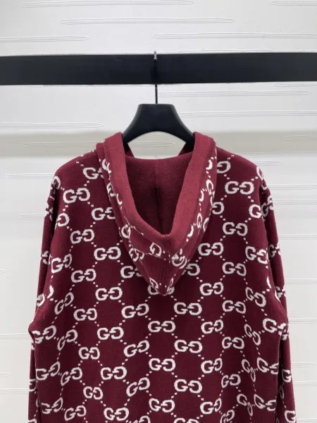 Gucci GG Pattern Lined Hoodie Burgundy - 18