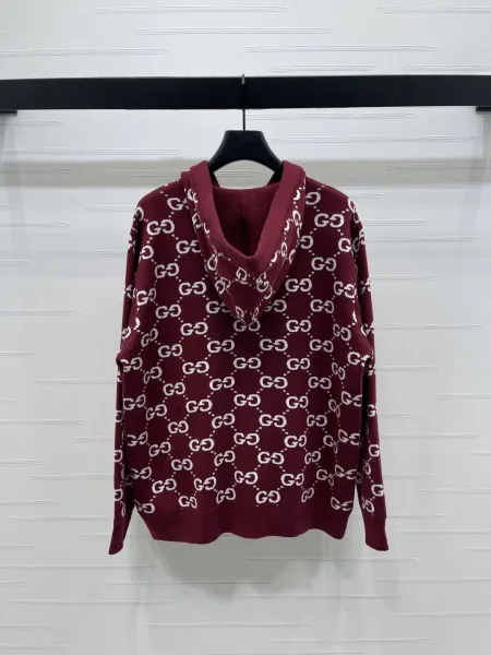Gucci GG Pattern Lined Hoodie Burgundy - 17