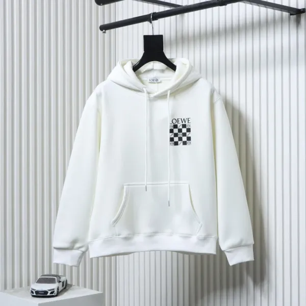 Loewe Checkerboard Print Hoodie White - 1